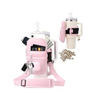 Pink Crossbody Phone Holder and Cup Carrier. Fits a Stanley!